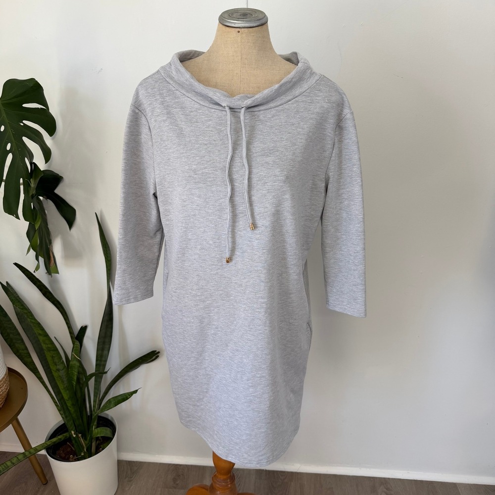 ChicMe Sweatshirt Dress Womens Small Gray Cowl Neck 3/4 Sleeve Pockets Casual‎